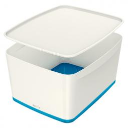 Leitz MyBox WOW Large with lid Storage Box 18 litre White/Blue Pack of 4