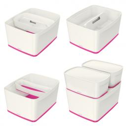 Leitz MyBox WOW Large with lid Storage Box 18 litre White/Pink Pack of 4