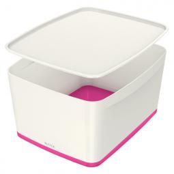 Leitz MyBox WOW Large with lid Storage Box 18 litre White/Pink Pack of 4