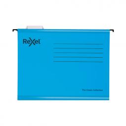 Rexel Classic Foolscap Reinforced Suspension Files 15mm V base Blue Pack of 25