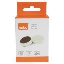 Nobo Whiteboard Coloured Magnets 38mm White Pack of 10