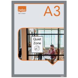 Nobo Self-adhesive Magnetic Poster Frame A3 Silver Pack of 2