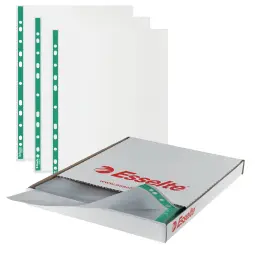 Esselte Green Spine Punched Pockets A4 Top Opening - Embossed. Pack 500