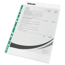 Esselte Green Spine Punched Pockets A4 Top Opening - Embossed. Pack 500