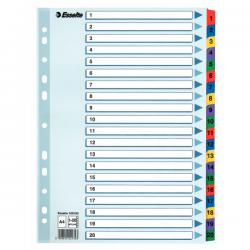 Esselte Mylar 1-20 Part Dividers A4 Multi-Coloured Pack of 10