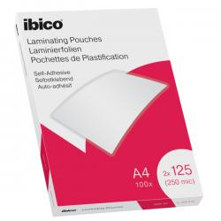 Ibico Self Adhesive A4 Laminating Pouches 250 Micron Crystal clear Pack of 100