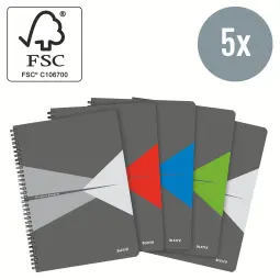 Leitz Notebook Office PP A4 Ruled Assorted - Outer Carton of 5