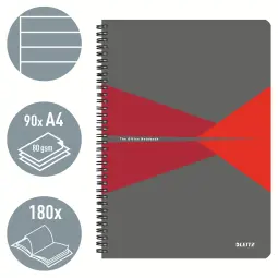 Leitz Notebook Office PP A4 Ruled Red - Outer Carton of 5