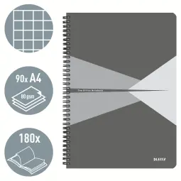 Leitz Office Notebook A4 squared, wirebound with cardboard cover - Outer carton of 5