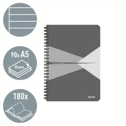 Leitz Office Notebook A5 ruled, wirebound with cardboard cover - Outer carton of 5