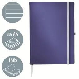Leitz Style Notebook A4 ruled with hardcover 80 sheets. Titan Blue - Outer carton of 5
