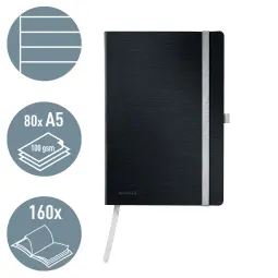 Leitz Style Notebook A5 ruled with softcover 80 sheets.Satin Black - Outer carton of 5