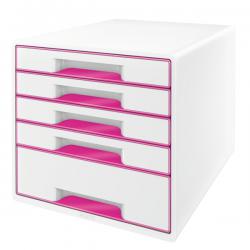 Leitz WOW CUBE Drawer Cabinet 5 drawers 1 big and 4 small A4 Maxi White/pink