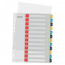 Leitz Cosy 1-12 Printable Index PP 12 coloured tabs A4 Maxi format  Pack of 15