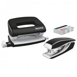 Leitz WOW NeXXt Mini Stapler and Hole Punch Set Black