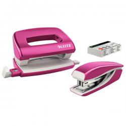 Leitz NeXXt WOW Mini Stapler and Hole Punch Set Pink