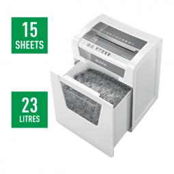 Leitz IQ Office Paper Shredder 15 sheets 23 Litre bin P4 cross cut White