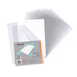 Rexel Nyrex™ Premium A4 Document Folder, Clear Embossed, 100mic, Cut Flush, L-Folder, Pack of 25 - Outer carton of 4