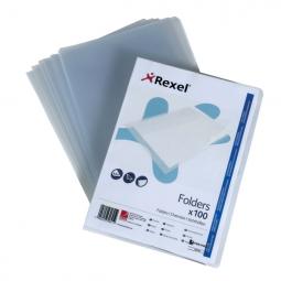 Rexel A4 Document Folder Glass Clear 105miron Cut Flush Copy Safe Pack 100