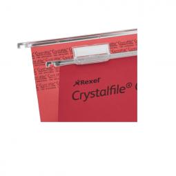 Rexel Foolscap Suspension Files with Tabs and Inserts 30mm base Red Pack of 50