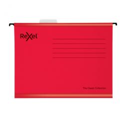 Rexel Classic Foolscap Reinforced Suspension Files 15mm V base Red Pack of 25